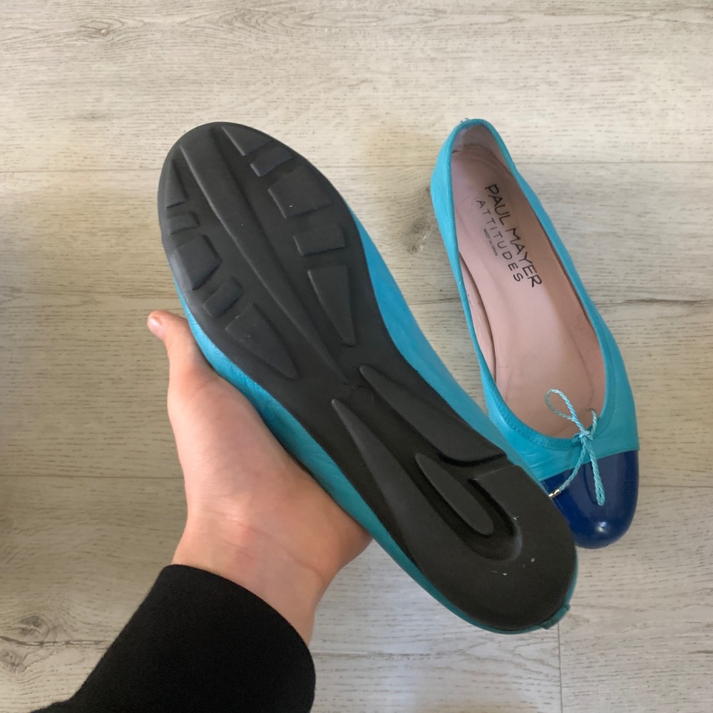 Paul Mayer Attitudes Turquoise Navy Blue Leather Ballet Flats Spain Size 10.5‎ B - Picture 3 of 10